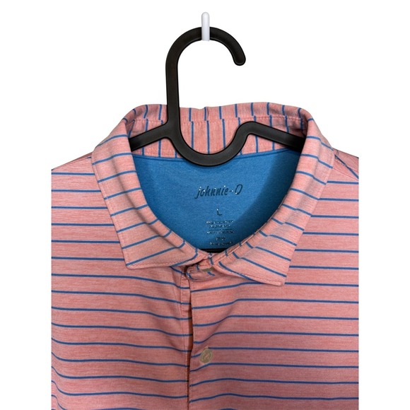 Johnnie-O Mens Polo Shirt Striped Golf Casual Short Sleeve Pink Blue - Picture 2 of 3